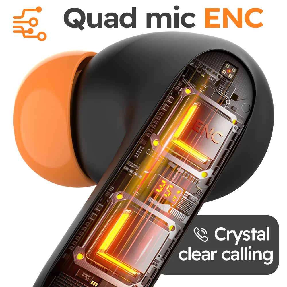 Jogrytece Bluetooth 5.4 TWS Earphones Dual Microphone ENC Noise Cancelling