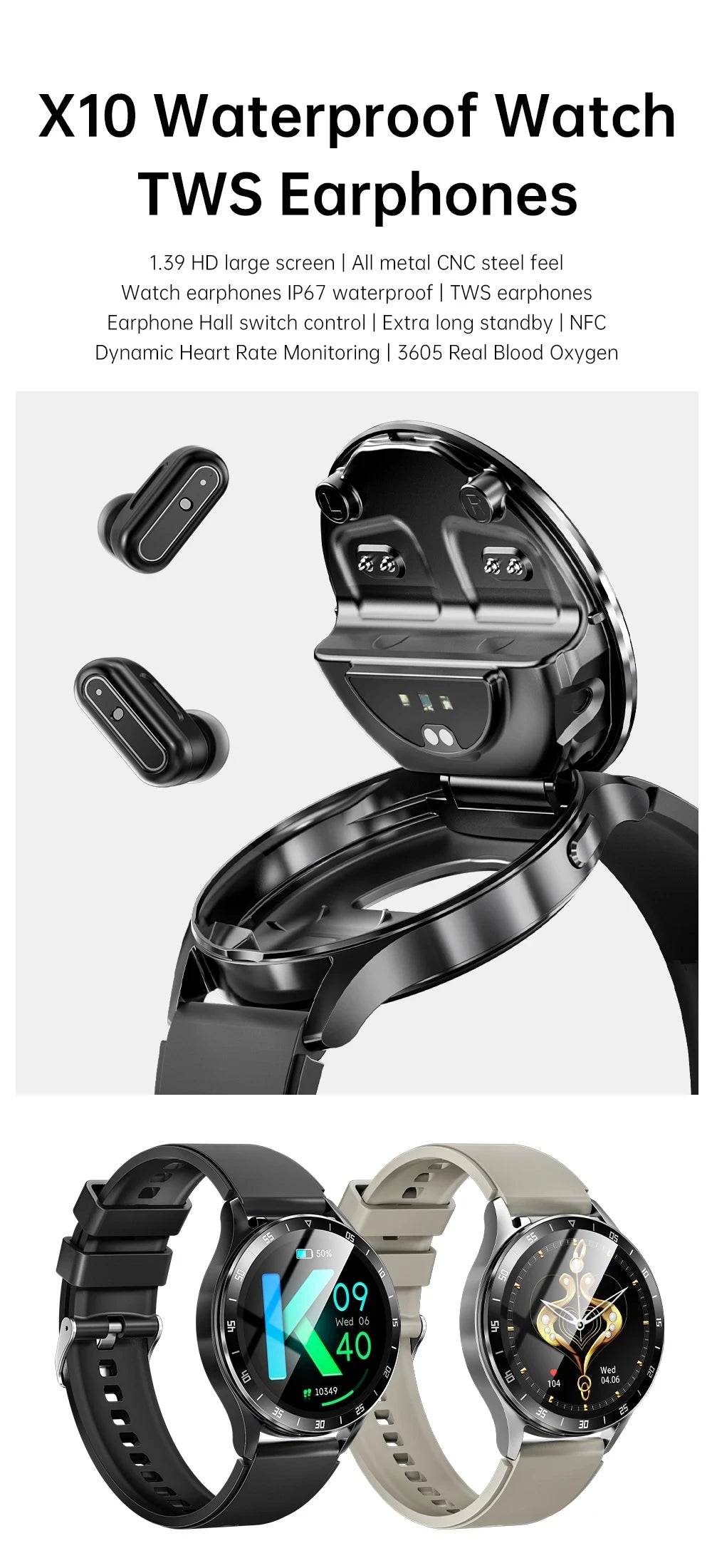 Paearof Smart Watch AMOLED Heart Rate NFC Bluetooth Tracker