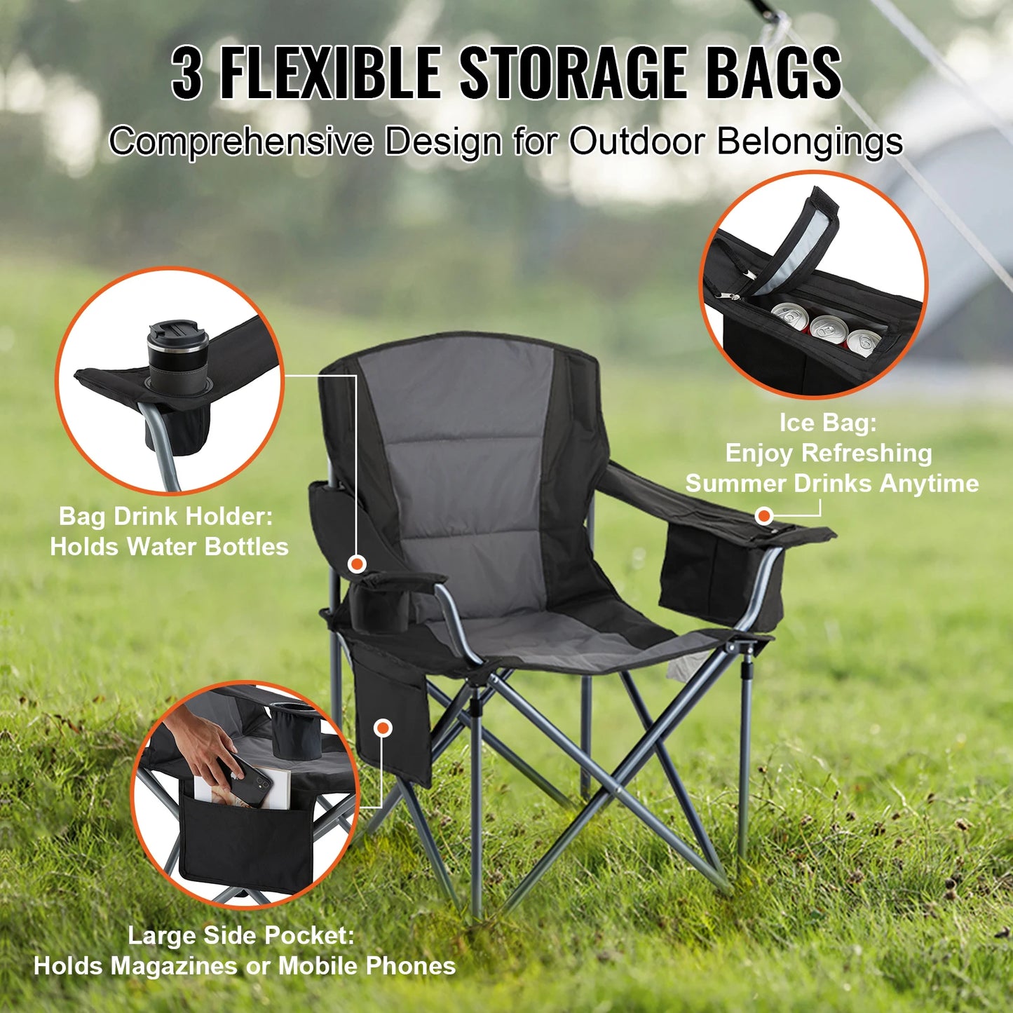 VEVOR Camping Folding Chair With Lumbar Support And Pockets
