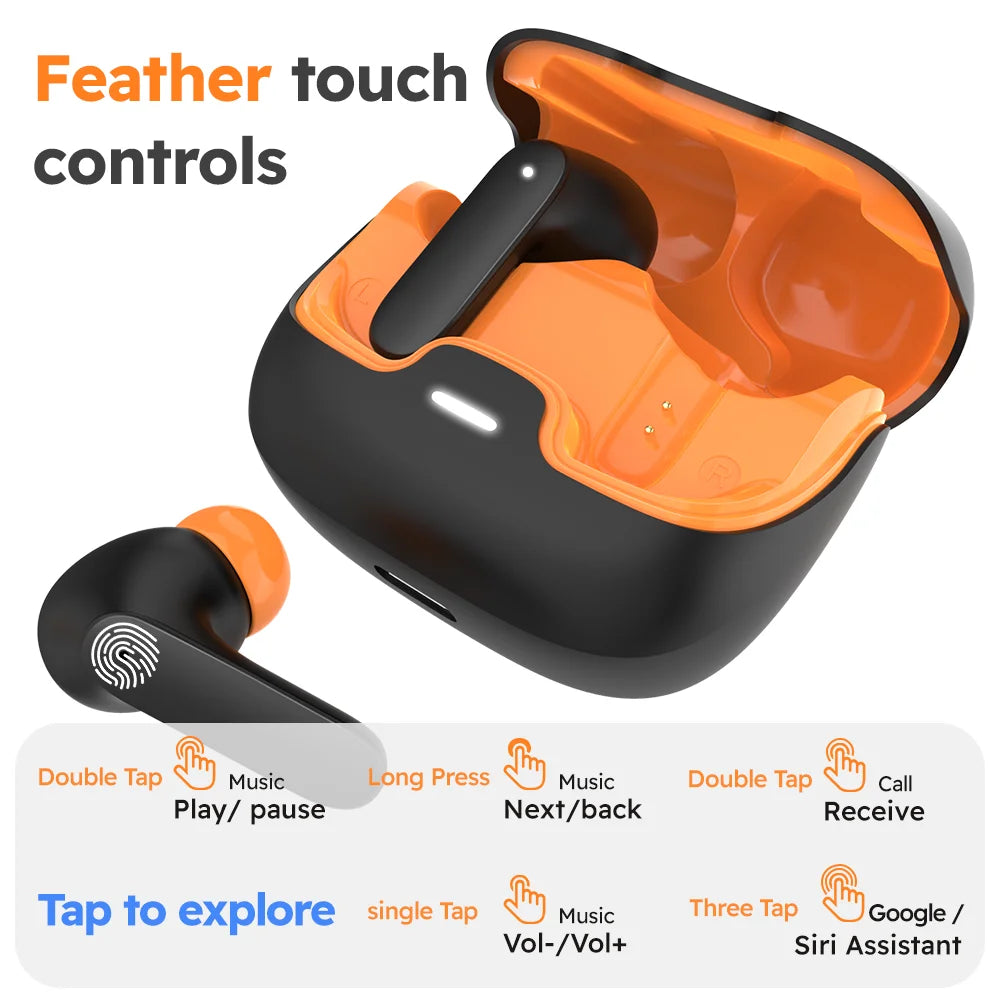 Jogrytece Bluetooth 5.4 TWS Earphones Dual Microphone ENC Noise Cancelling