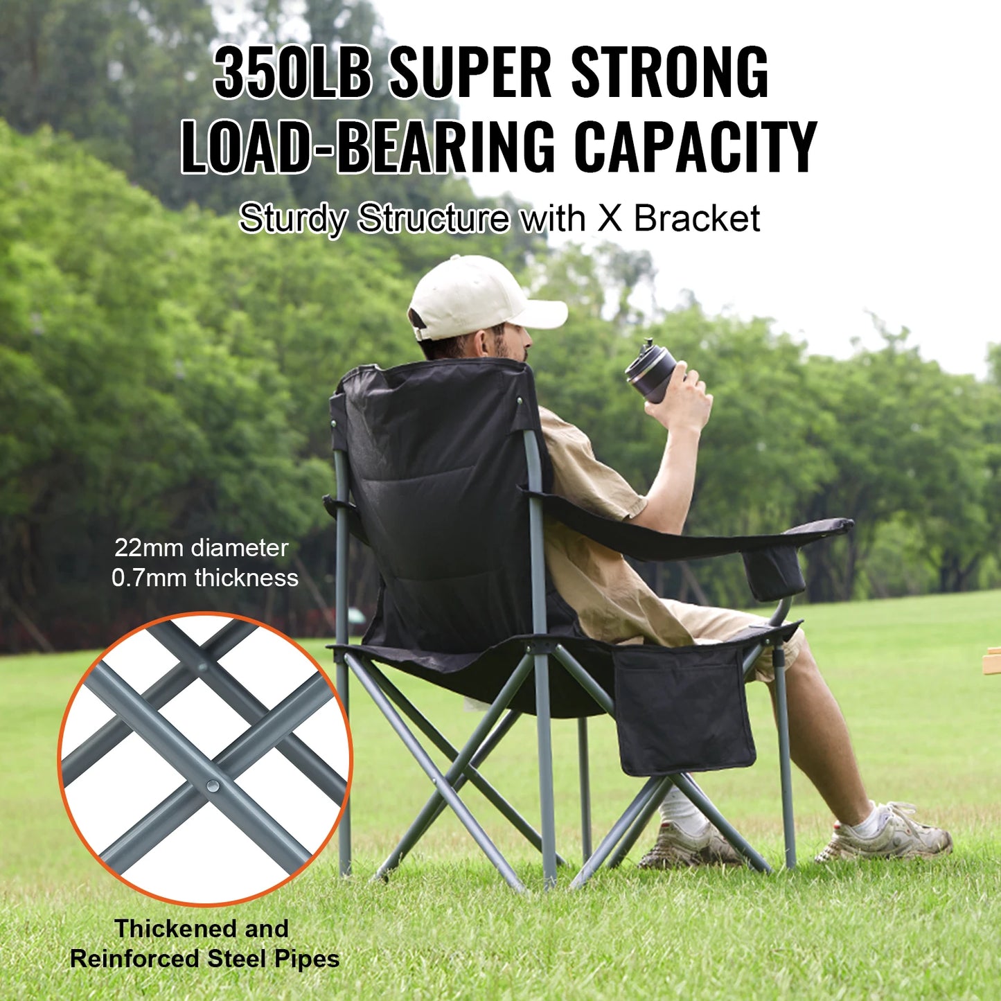 VEVOR Camping Folding Chair With Lumbar Support And Pockets
