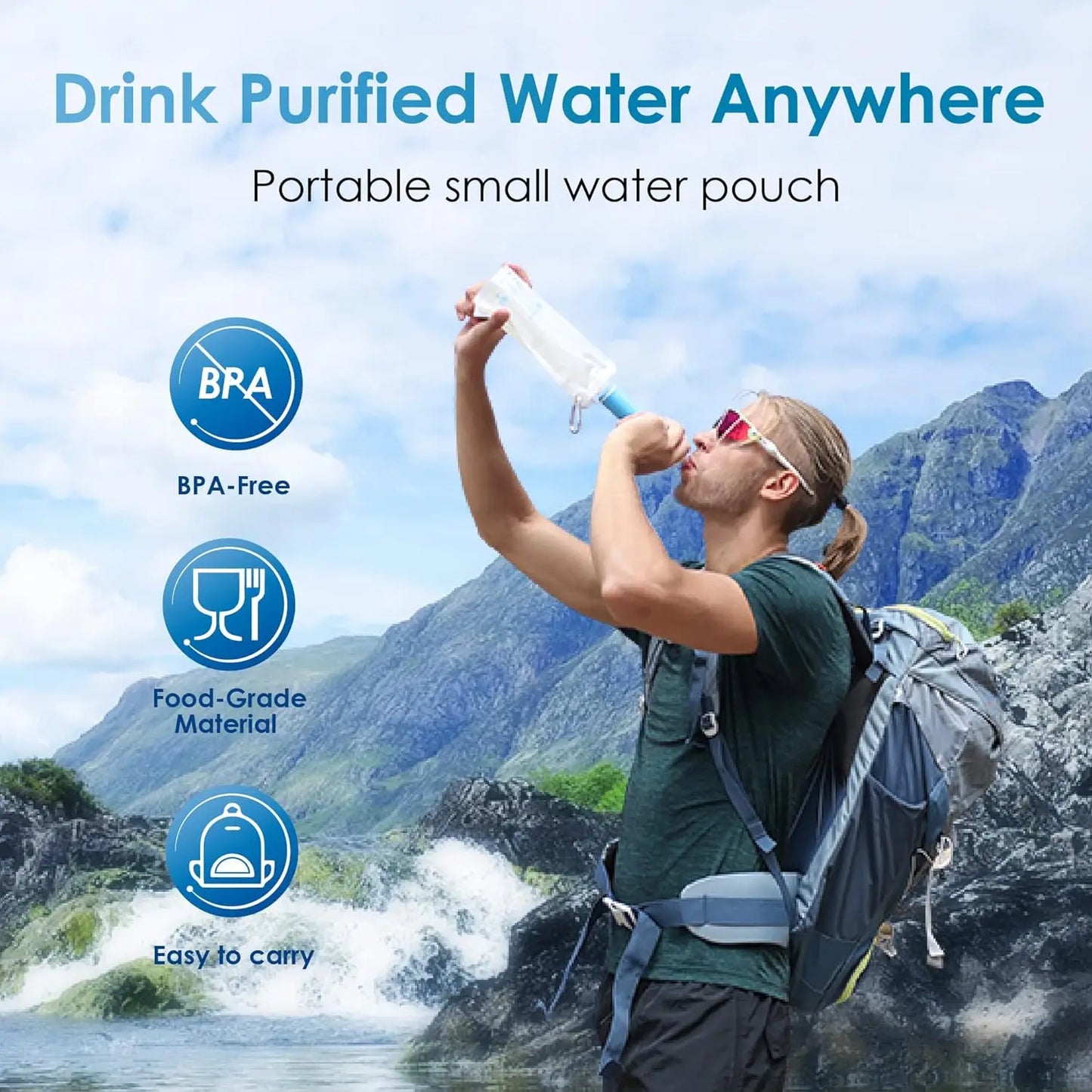 Waterdrop Gravity Water Filter Straw Travel Purifier Camping