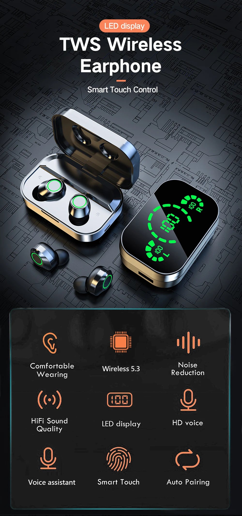 GREATWALL TWS Wireless Bluetooth Earphones With Built In Microphone